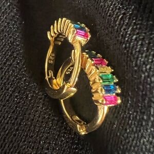 14k gold over Sterling Silver Rainbow Zirconia Small Huggies